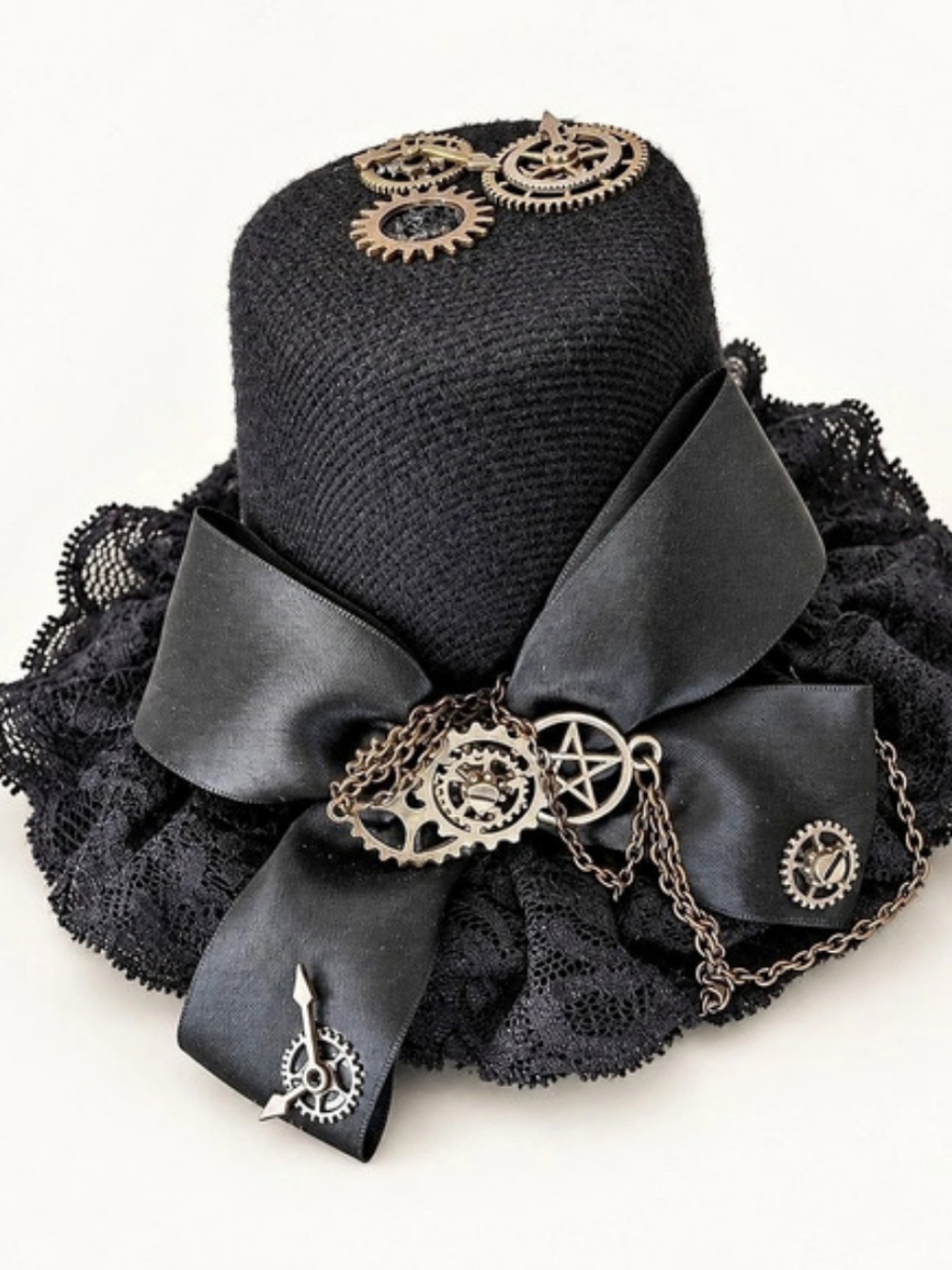 Super Fun Black Steampunk Lace Hat Clip On 5 Inch
